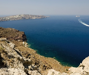 Kamienisty, Grecja, Santorini, Brzeg, Morze