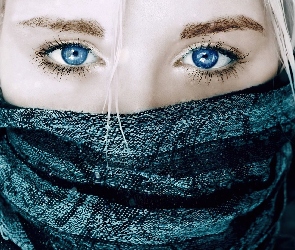 Kobieta, Szal, Oczy, Niebieskie