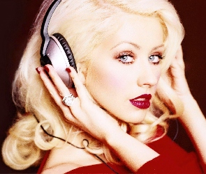 Christina Aguilera, Słuchawki, Usta, Czerwone