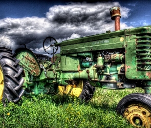 Chmury, Trawa, Traktor