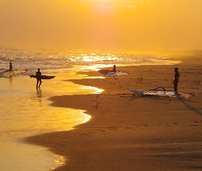 Plaża, Windsurfing, Słońca, Zachód