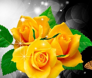 Żółte, Art, Motyl, Róże
