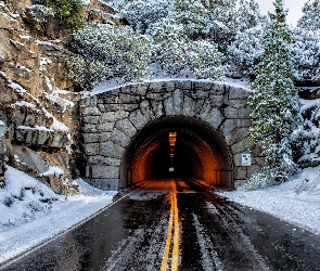 Zima, Skały, Tunel, Droga