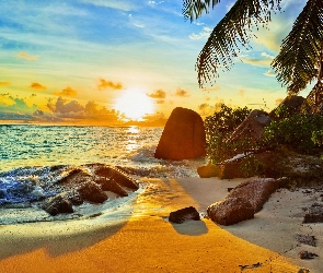 Tropik, Kamienie, Słońca, Zachód, Ocean, Plaża