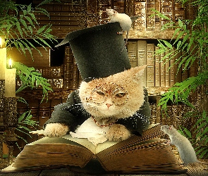 Książki, Szczurki, Kot, Dwa