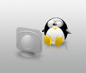 Linux, pingwin, monitor, grafika