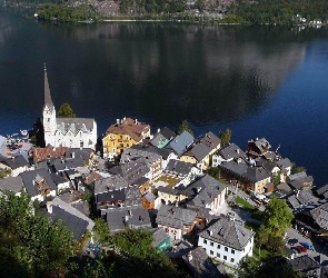 Jezioro, Austria, Hallstatt, Domy
