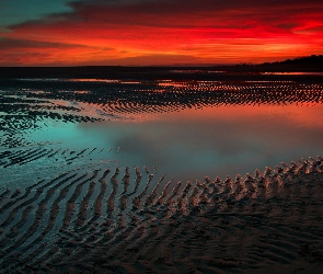 Morze, Plaża, Zachód Słońca