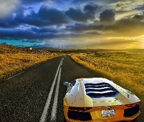 Niebo, Droga, Lamborghini, Aventador
