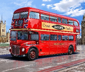 Londyn, Big Ben, Autobus, Most