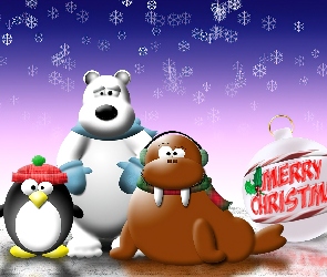 Boże Narodzenie, pingwinek, mors, misio