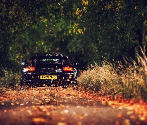 Jesień, Liście, 911,
, Droga, Porsche, Las