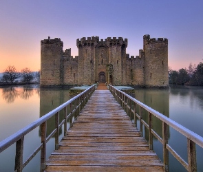 Zamek, Drzewa, Most, Jezioro, Anglia
