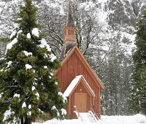 Zima, Las, Stan Kalifornia, Stany Zjednoczone, Park Narodowy Yosemite, Kaplica