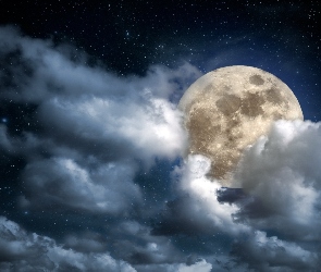 Chmury, Księżyc, Noc