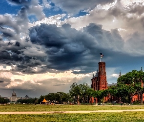 Kapitol, Panorama, Chmury, Waszyngton