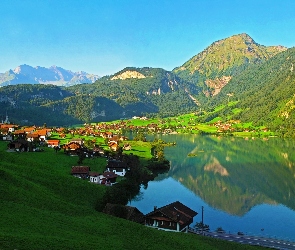 Szwajcaria, Jezioro, Domy, Góry