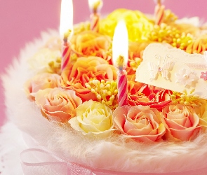 Tort, Świeczki, Róże