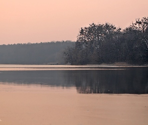 Zmierzch, Drzewa, Topniejące, Jezioro