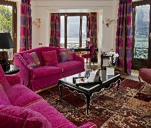 Bordowy, Lampa, Wypoczynkowy, Komplet, Salon