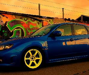 Samochód, Grafitii, Impreza, Subaru, Granatowy