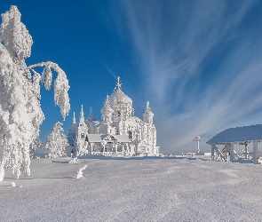 Śnieg, Cerkiew, Drzewa, Ośnieżone, Zima