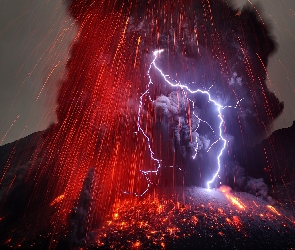 Wyspa, Burza, Erupcja, Wulkanu Sakurajima, Kiusiu