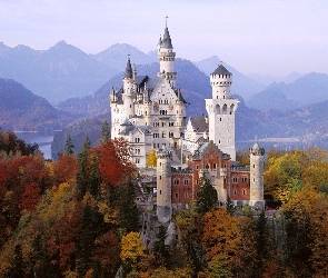 Bawaria, Drzewa, Skały, Zamek Neuschwanstein, Niemcy