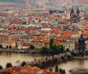 Rzeka, Miasta, Praga, Panorama, Most