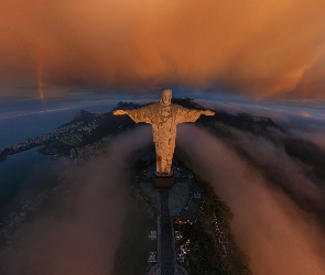 Rio de Janeiro, Mgła, Chmury, Statua Chrystusa Zbawiciela, Brazylia
