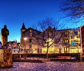 Reykjavik, Noc, Pomnik, Domy, Islandia