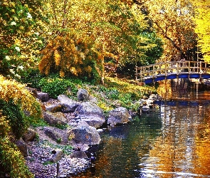 Rzeczka, Jesień, Kamienie, Mostek, Park