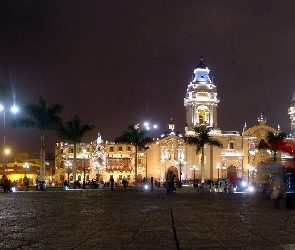 Peru, Lima, Noc, Palmy, Ludzie, Rynek
