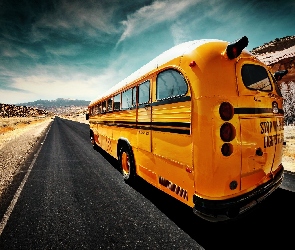 Autobus, Szosa, Żółty