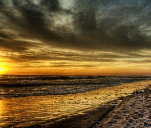 Plaża, Morze, Zachód Słońca