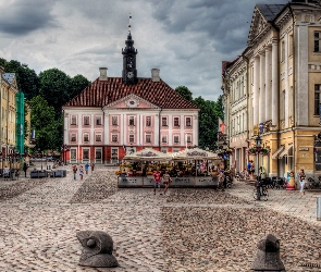Estonia, Rynek, Kamienice, Ludzie, Tartu