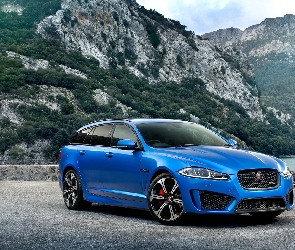 Samochód, Góry, XFR-S-Sportbrake, Jaguar, Niebieski