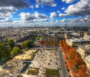 Ludzie, Eiffla, Wieża, Francja, Miasta, Panorama, Paryż, Ulice