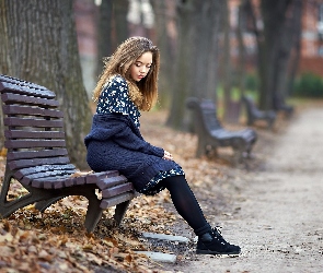 Park, Na Ławce, Dziewczyna, Aleja, Jesień