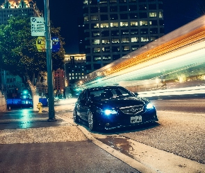Miasto, Noc, Ulica, Wieżowce, Acura TSX
