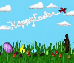 samolot, zajączek, Wielkanoc, jajeczka