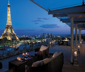 Taras, Hotelowy, Francja, Panorama, Miasta, Paryż, Wieża Eiffla