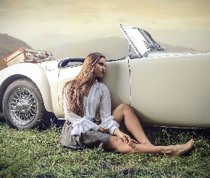 Moda, Walizka, Samochód, Styl, Dziewczyna