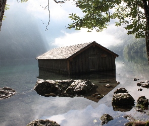 Kamienie, Las, Jezioro, Domek