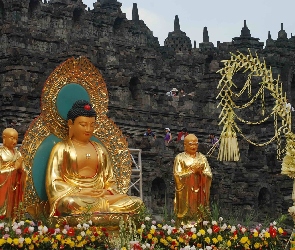 Borobudur, Kwiaty Pałac, Ludzie, Posągi, Indonezja