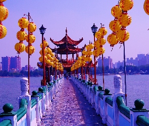 Kaohsiung, Lampiony, Most, Miasto, Tajwan