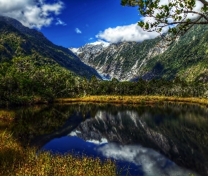 Park Narodowy Westland Tai Poutini, Góry, Jezioro, Lodowiec Franz Josef Glacier, Nowa Zelandia