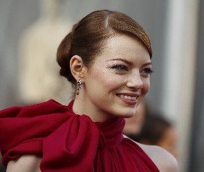 Kobieta, Kolczyk, Makijaż, Emma Stone, Uśmiechnięta