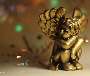 Złoty, Aniołek, Dekoracja, Gwiazdki, Święta, Figurka