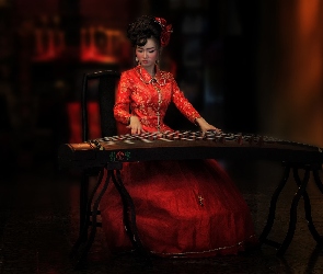 Dziewczyna, Instrument, Sukienka, Muzyka, Czerwona